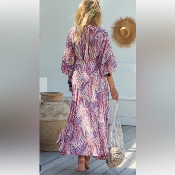 Free People Mirage Paisley Maxi Dress Long Sleeve Boho Tassel Size 0 - Picture 3 of 16